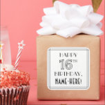 HAPPY 16TH BIRTHDAY, Art Deco Style, Custom Name Quadratischer Aufkleber<br><div class="desc">This stylish 1920s/1930s era inspired art deco look birthday square sticker design has the message “HAPPY 16TH BIRTHDAY, ”, plus a personalized recipient name. The number “16TH” has a fancy geometric lined appearance, and there is also a lined border around the birthday greeting message. Luxurious birthday themed stickers like these...</div>