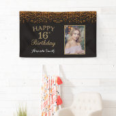 Happy 16th Birthday Banner. Gold Glitter Photo Banner (Insitu)