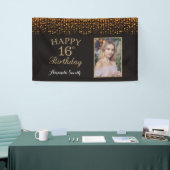 Happy 16th Birthday Banner. Gold Glitter Photo Banner (Messeveranstaltung)