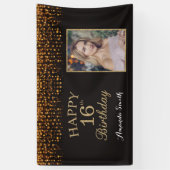 Happy 16th Birthday Banner. Gold Glitter Photo Banner (Vertikal)