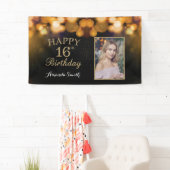 Happy 16th Birthday Banner. Gold Glitter Photo Banner (Insitu)