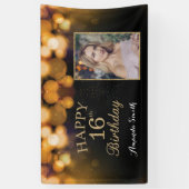Happy 16th Birthday Banner. Gold Glitter Photo Banner (Vertikal)