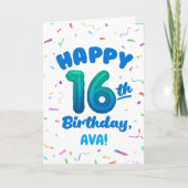 Happy 16th Birthday Card with Custom Name Karte (Vorderseite)