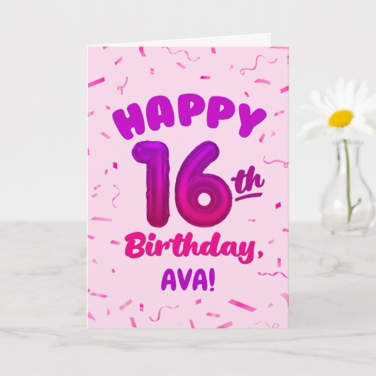 Happy 16th Birthday Card with Custom Name Karte (Kleine Pflanze)