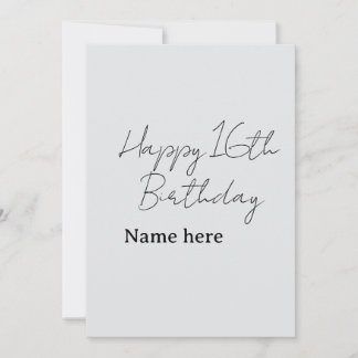 Happy 16th birthday name date gray black calligrap einladung