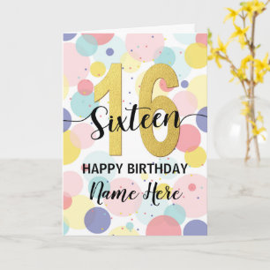 Happy 16th Birthday Pastel Rainbow and Gold Girl Karte