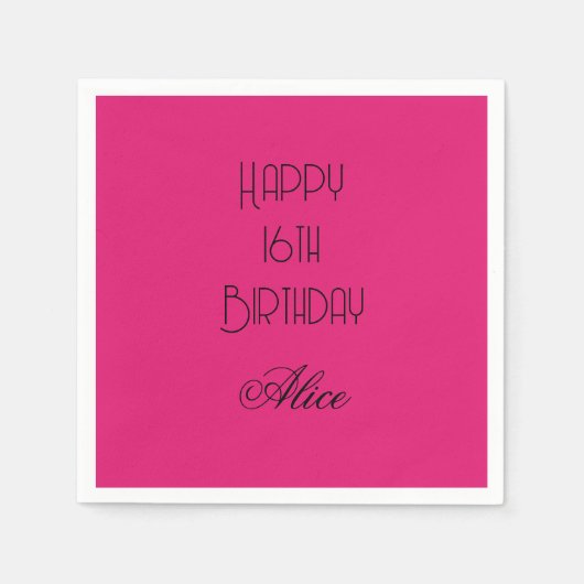 Happy 16th Birthday Pink Black Custom Name 2026 Serviette (Vorderseite)