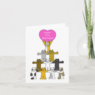 Happy 17. Geburtstag Cartoon-Katzen Karte