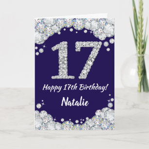 Happy 17. Geburtstag Navy Blue und Silver Glitzer Karte