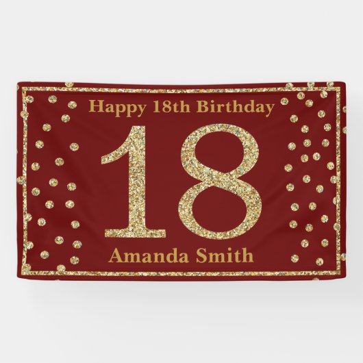 Happy 18. Geburtstag Banner Burgundy Red Gold (Horizontal)