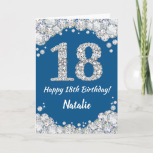 Happy 18. Geburtstag Blue and Silver Glitzer Card Karte
