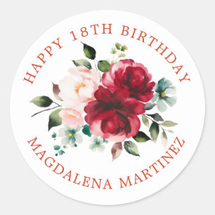 Happy 18. Geburtstag Blumenschmuck Umschlag Aufkle Runder Aufkleber