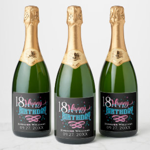 Happy 18. Geburtstag Typografie Schaumweinetikett