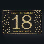 Happy 18th Birthday Banner Black and Gold Glitter<br><div class="desc">Happy 18th Birthday Banner Black and Gold Glitter Confetti. Printable Digital. For further customization,  please click the "Customize it" button and use our design tool to modify this template.</div>