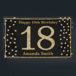 Happy 18th Birthday Banner Black and Gold Glitter<br><div class="desc">Happy 18th Birthday Banner Black and Gold Glitter Confetti. Printable Digital. For further customization,  please click the "Customize it" button and use our design tool to modify this template.</div>