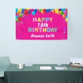 Happy 18th Birthday Colorful Balloons Hot Pink Banner (Messeveranstaltung)