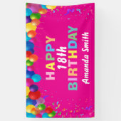 Happy 18th Birthday Colorful Balloons Hot Pink Banner (Vertikal)