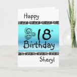 Happy 18th birthday graphic blue Turquoise name Karte<br><div class="desc">Happy 18th birthday blue Turquoise (name). Add your message inside fully customize-able.</div>