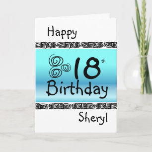 Happy 18th birthday graphic blue Turquoise name Karte