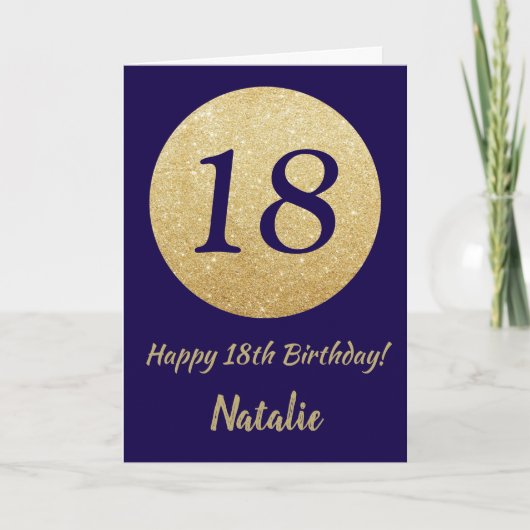 Happy 18th Birthday Navy Blue and Gold Glitter Karte (Vorderseite)