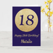 Happy 18th Birthday Navy Blue and Gold Glitter Karte (Gelbe Blume)