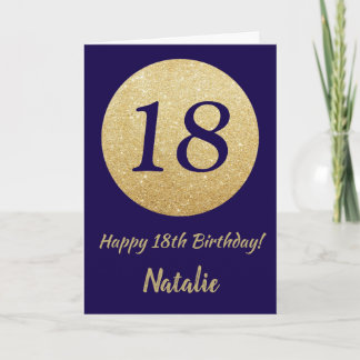 Happy 18th Birthday Navy Blue and Gold Glitter Karte