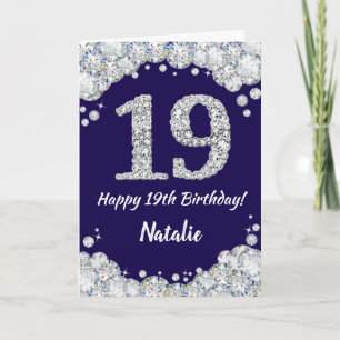 Happy 19. Geburtstag Navy Blue und Silver Glitzer Karte
