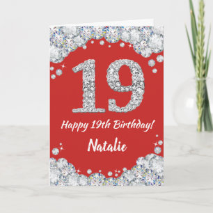 Happy 19. Geburtstagskarte Rot und Silber Glitzer Karte