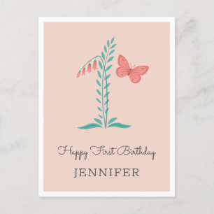 Happy 1. Geburtstag Baby Girl Butterfly Floral Car Postkarte