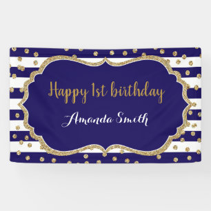 Happy 1. Geburtstag Banner Navy Blue Gold Glitzer