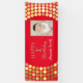 Happy 1. Geburtstag Banner Rot und Gold Foto (Vertikal)