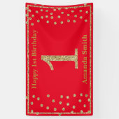Happy 1. Geburtstag Banner Rot und Gold Glitzer (Vertikal)