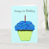 Happy 1. Geburtstag Blue Cupcake Karte (Vorderseite)