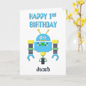 Happy 1. Geburtstag Blue Robot Karte (Gelbe Blume)