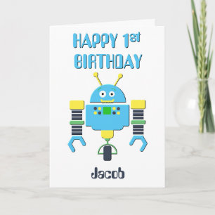 Happy 1. Geburtstag Blue Robot Karte