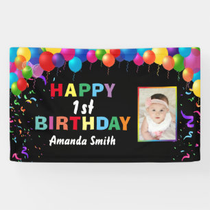 Happy 1. Geburtstag farbenfrohe Balloons Confetti Banner