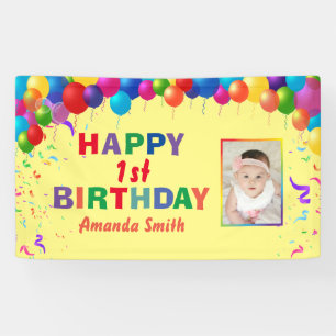Happy 1. Geburtstag farbenfrohe Balloons Gelb Banner