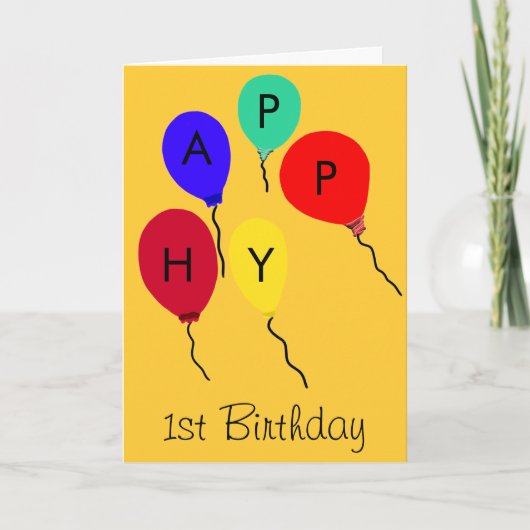 Happy 1. Geburtstag Flying Balloons Card Karte (Vorderseite)