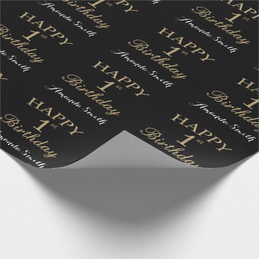 Happy 1. Geburtstag Gold Glitzer Wrapping Paper Geschenkpapier (Ecke)