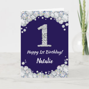 Happy 1. Geburtstag Navy Blue und Silver Glitzer Karte