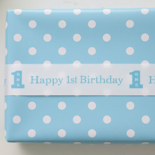 Happy 1. Geburtstag Party Boys Blue One Satinband