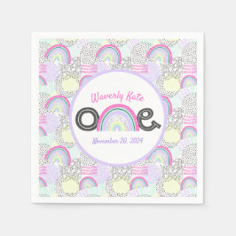 Happy 1. Geburtstag Rainbow 90's Baby Girl's Party Serviette