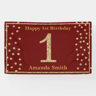 Happy 1. Geburtstagsbanner Burgundy Red Gold Banner