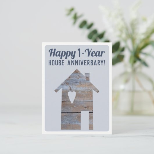 Happy 1-jähriges Haus Postard Postkarte (Stehend Vorderseite)