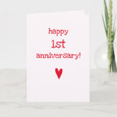 Happy 1. Jubiläum - Niedliches Rotes Herz Karte (Vorderseite)