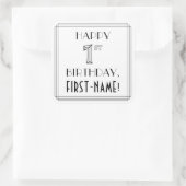 HAPPY 1ST BIRTHDAY, Art Deco Style, Custom Name Quadratischer Aufkleber (Tasche)
