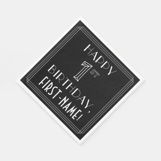HAPPY 1ST BIRTHDAY; Art Deco Style; Custom Name Serviette (Ecke)