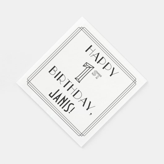 HAPPY 1ST BIRTHDAY; Art Deco Style; Custom Name Serviette (Ecke)