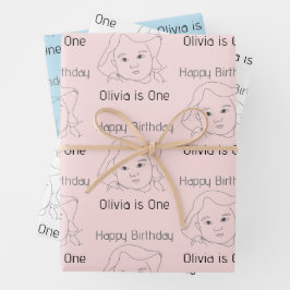 Happy 1st Birthday Custom Baby Face Portrait Geschenkpapier Set