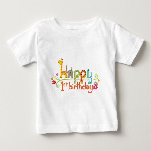 Happy 1st Birthday – Cute Animal Theme Celebration Baby T-shirt (Vorderseite)